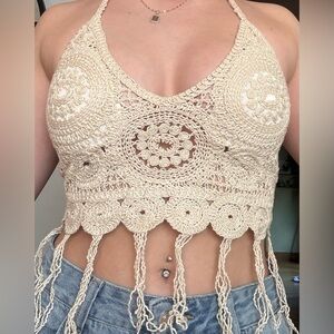 Crochet Halter Top in Cream